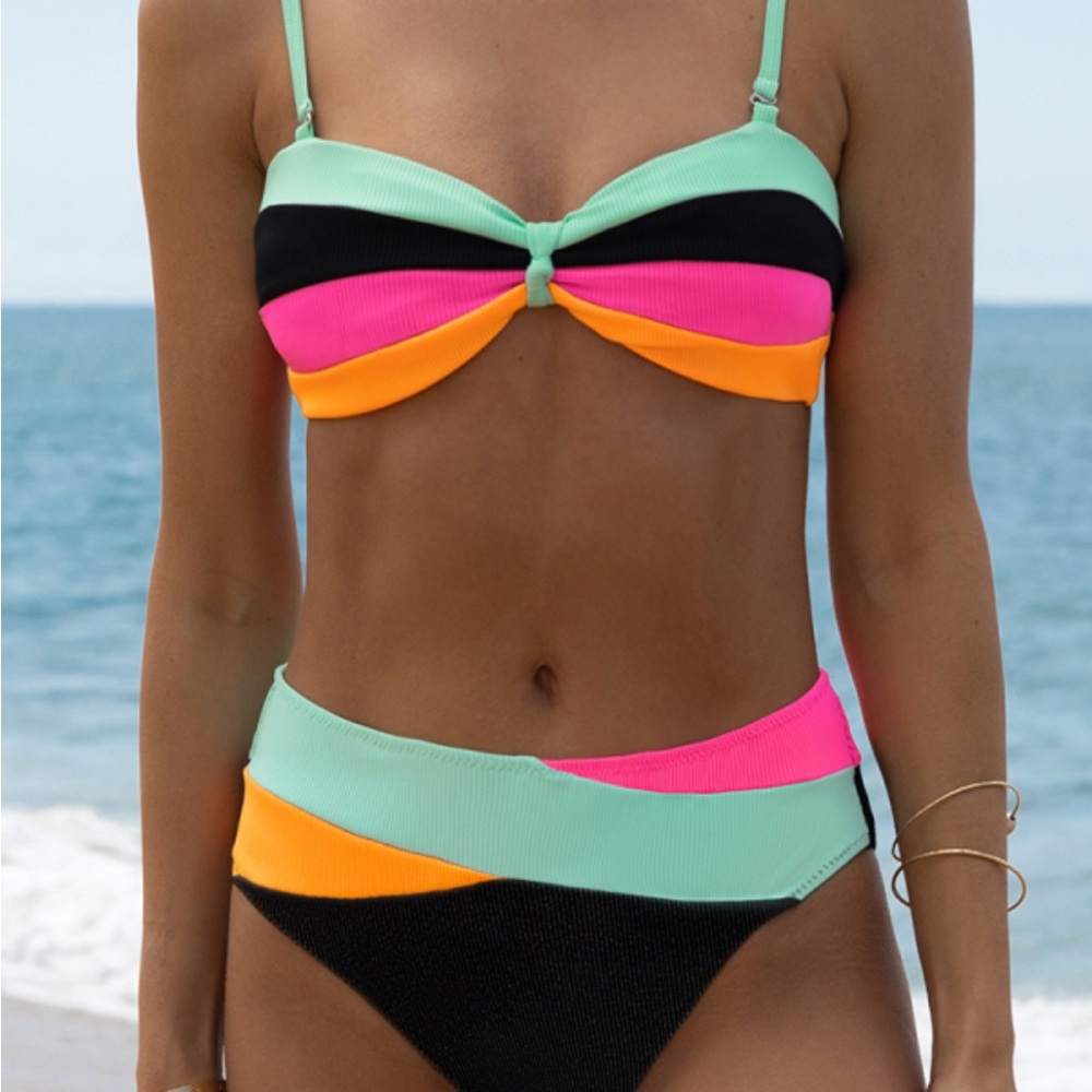 Popvil color block bandeau top bikini